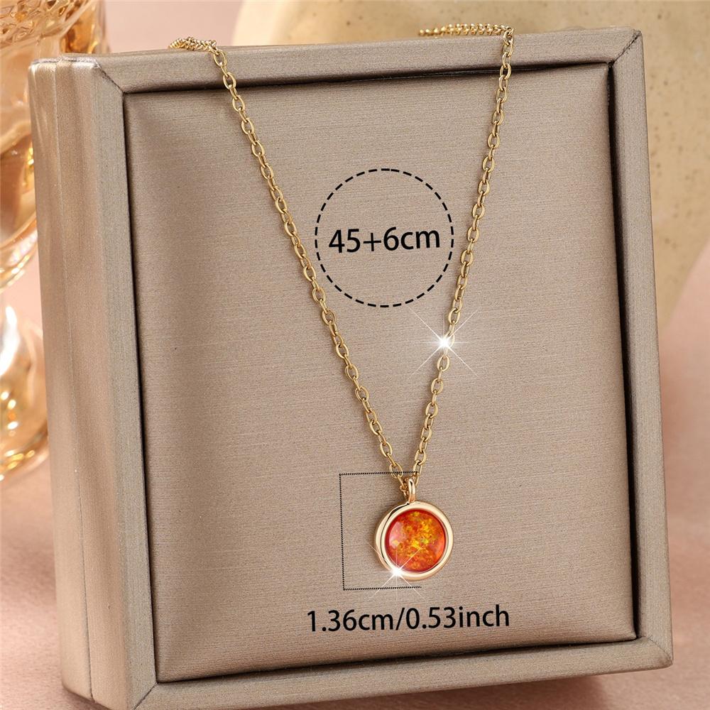 Luxury Female Blue White Opal Round Stone Pendant Necklace Vintage Gold Color Wedding Jewelry For Women