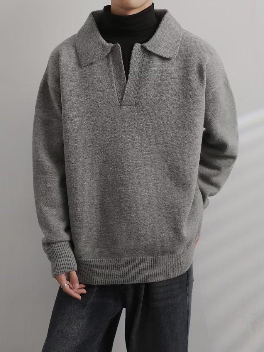 2025 Korean Minimalist Men s V-Neck Polo Collar Knit Sweater, Autumn/Winter Style XXL
