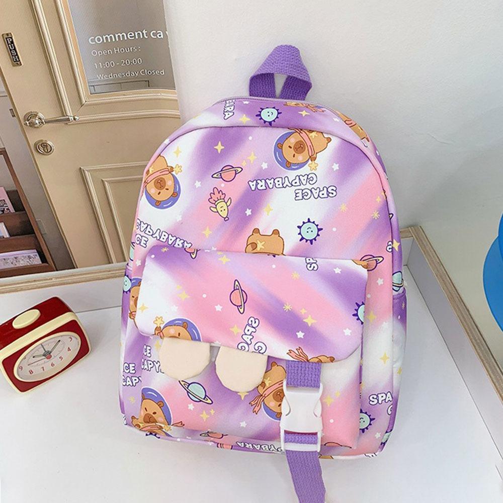 Cartoon Nylon School Bags Capybara Large Capacity Backpack Travel Shoulders Knapsack Children