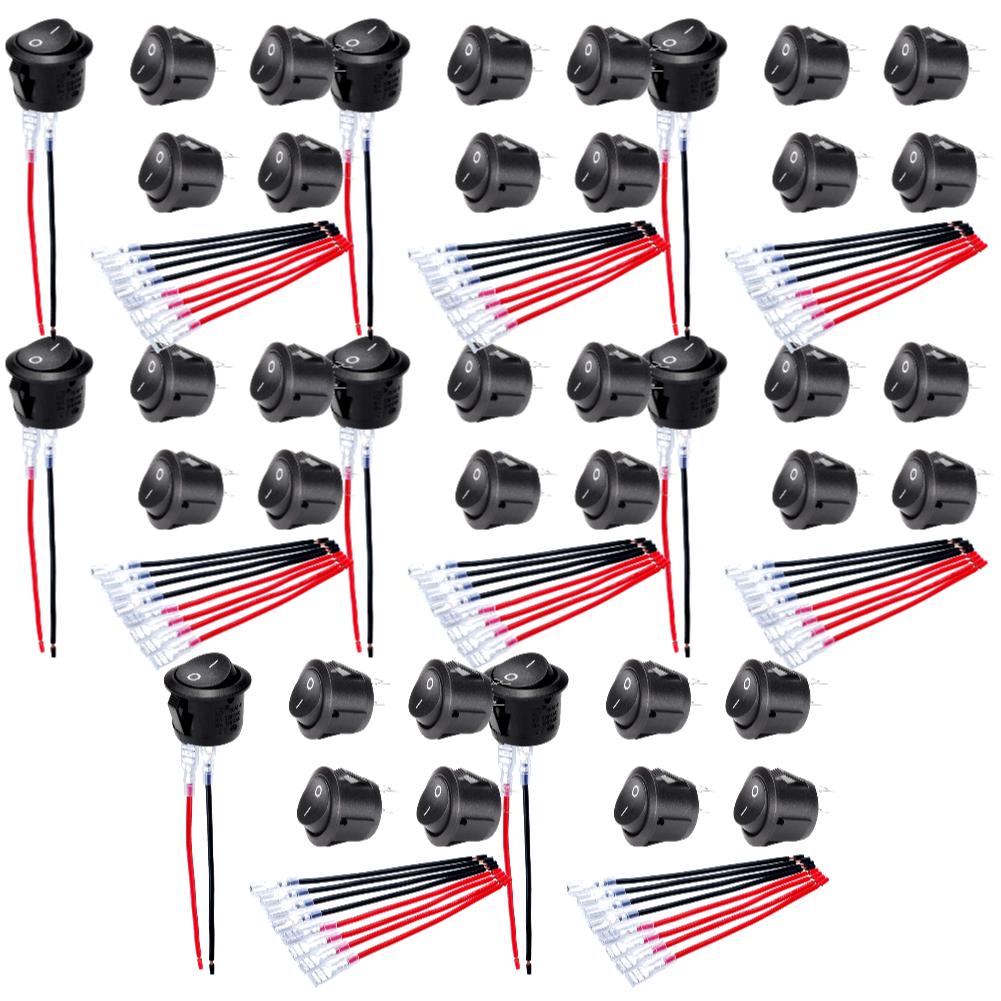 50-5pcs Car ON/OFF Round Rocker Switch with Cable Group Automotive RV Boats ON Off 20mm DC12V-24V Toggle Switch
