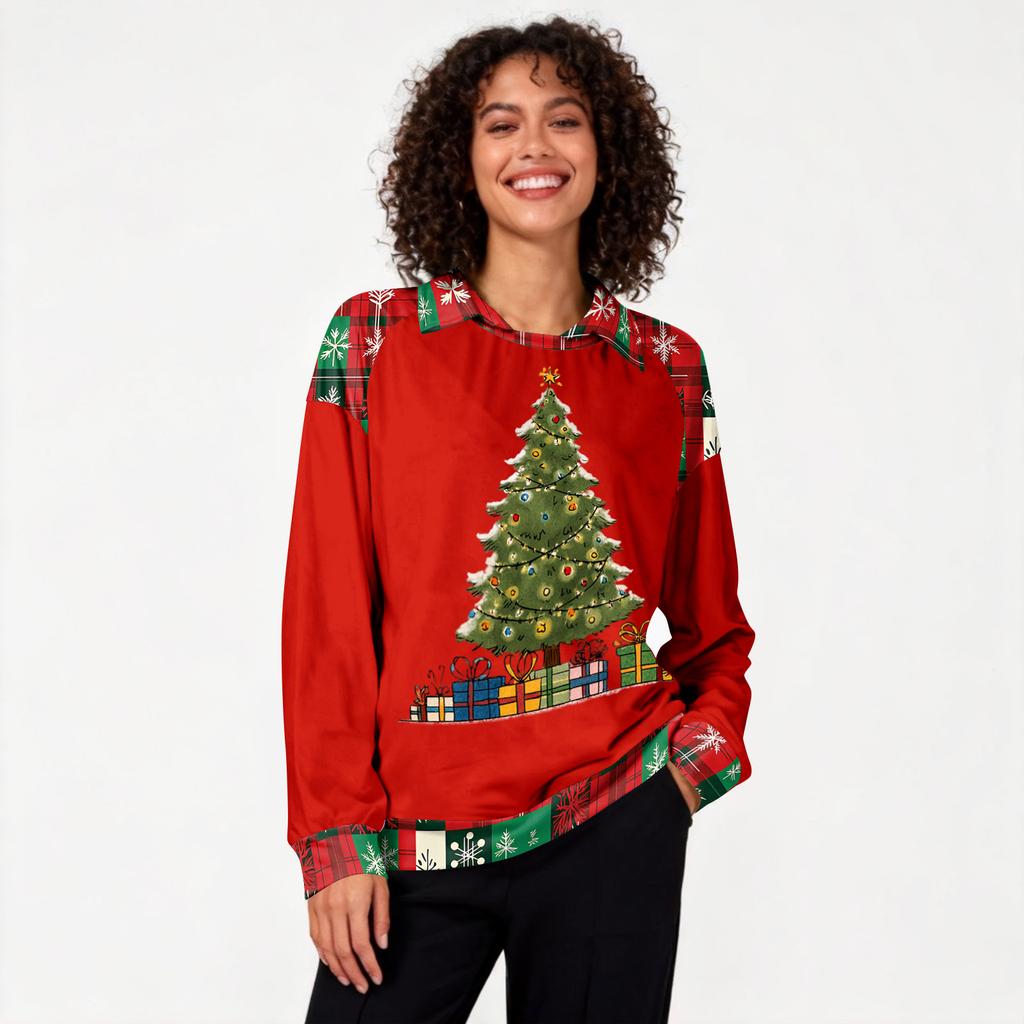 Women's Fashion Christmas Printed Long-Sleeve Pullover Top