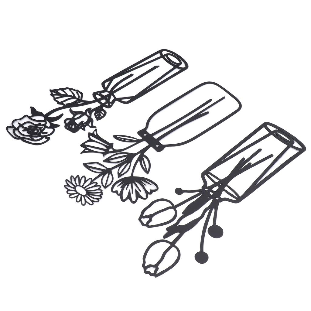 3Pcs Metal Vase Flowers Wall Art Elegant Prevent Rust Easy To Install Iron Flower Wall Art for