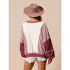 Women's Fleece Oversized Color Block Striped Sweatshirt Fall Vintage Warm Pacthwork Pullover with Pockets