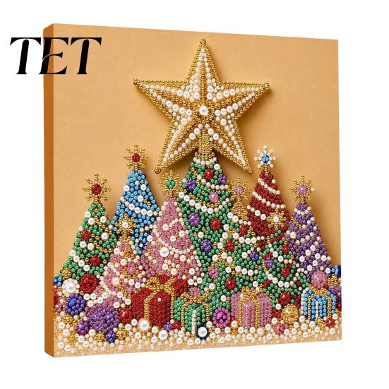 Seasonal Handmade Wall Decor Christmas Faux Pearl Art Kit, DIY Santa Tree Painting Creative Home Decorations 3D Holiday Craft Kit for Adults,