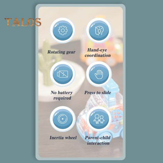 Drücken zum Fahren Spielzeugauto Keine Batterie erforderlich Home Kindergarten Baby Spielzeugauto Transparentes Zahnrad Mini Spielzeug Schulbus Mechanisches Konzept Lernen Geburtstag
