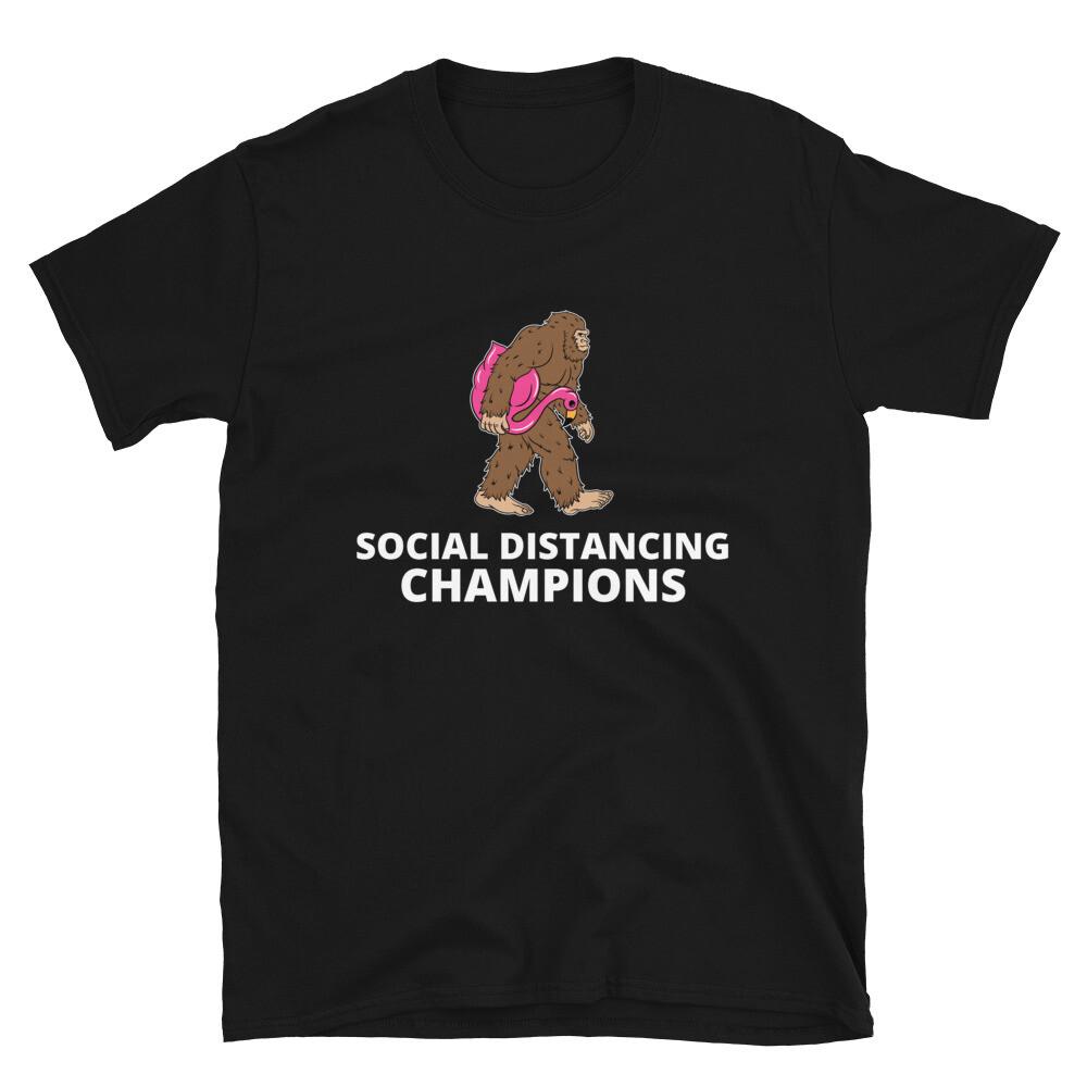 Social Distancing Champions Bigfoot T-Shirt Flamingo Lover Quarantine L