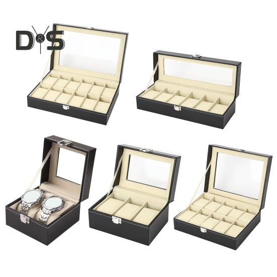 Watch Storage Box with Transparent Window And Lock Wooden Bracelet Organizer Faux Leather Dustproof Jewelry Storage Case