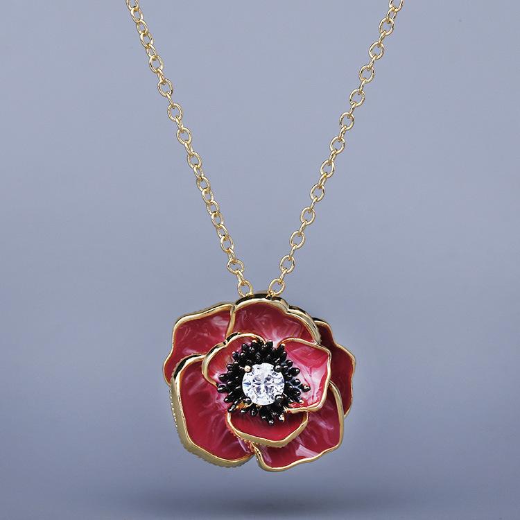 

Exquisite Red Drop gum Pendant Womens Handcrafted Enamel Necklace Sweater Chain Womens Jewelry