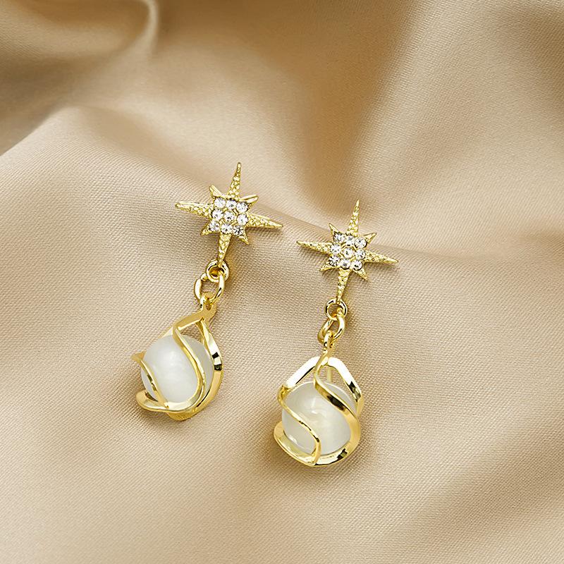 Trendige neue Opal-Kugel-Anhänger Hängeohrringe für Frauen Kristall Stern Top Hängeohrringe Elegante ungewöhnliche Ohrringe brincos 2025