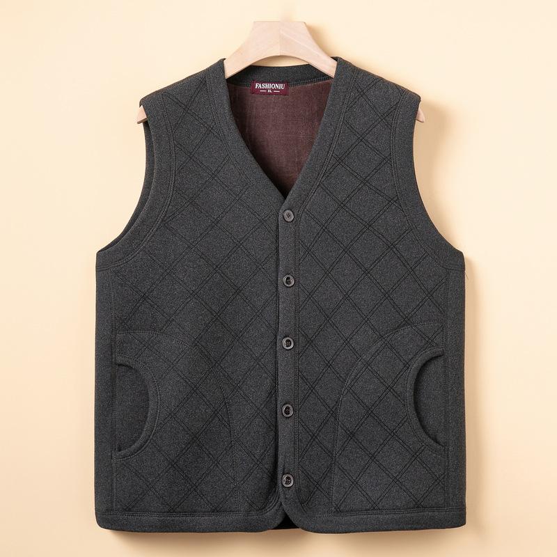 

Мужской жилет большого размера с плюшевой подкладкой для мужчин среднего возраста, одежда для зимы для пожилых людей, утолщенные жилеты с теплым топом дедушки 2XL