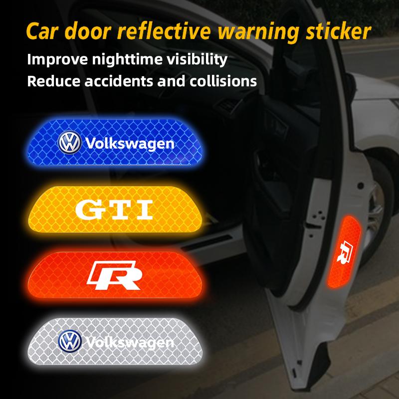 WGLRK1 4Pcs Volkswagen Safety Warning Night Reflection Car Stickers For VW Scirocco GTI Polo Golf CC T5 GTE Passat Variant b6 Jetta