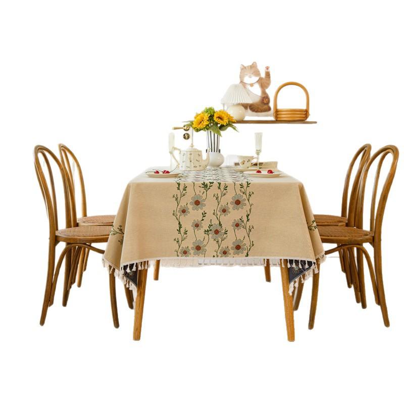 Pastoral Woven Jacquard Flower Fringed Tablecloth Rectangular Coffee Table Tablecloth Dining Table Cloth