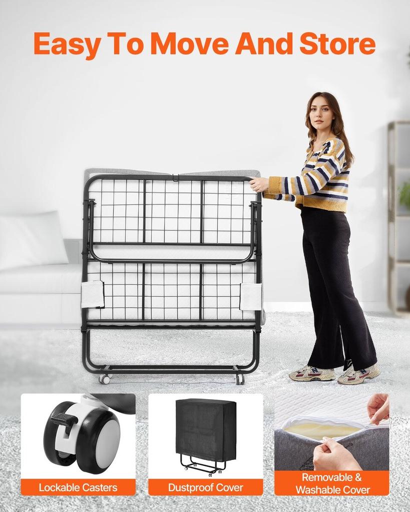 Rollaway Bed Folding Bed with 5 In Foam Mattress for Adults and Guest