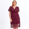 Rochie de damă, mărime mare, cu ajustare relaxată, dantelă florală, cu decolteu în V, mânecă scurtă, midi, pentru petrecere, haine de zi cu zi, birou, ținute de ocazie XL-4XL
