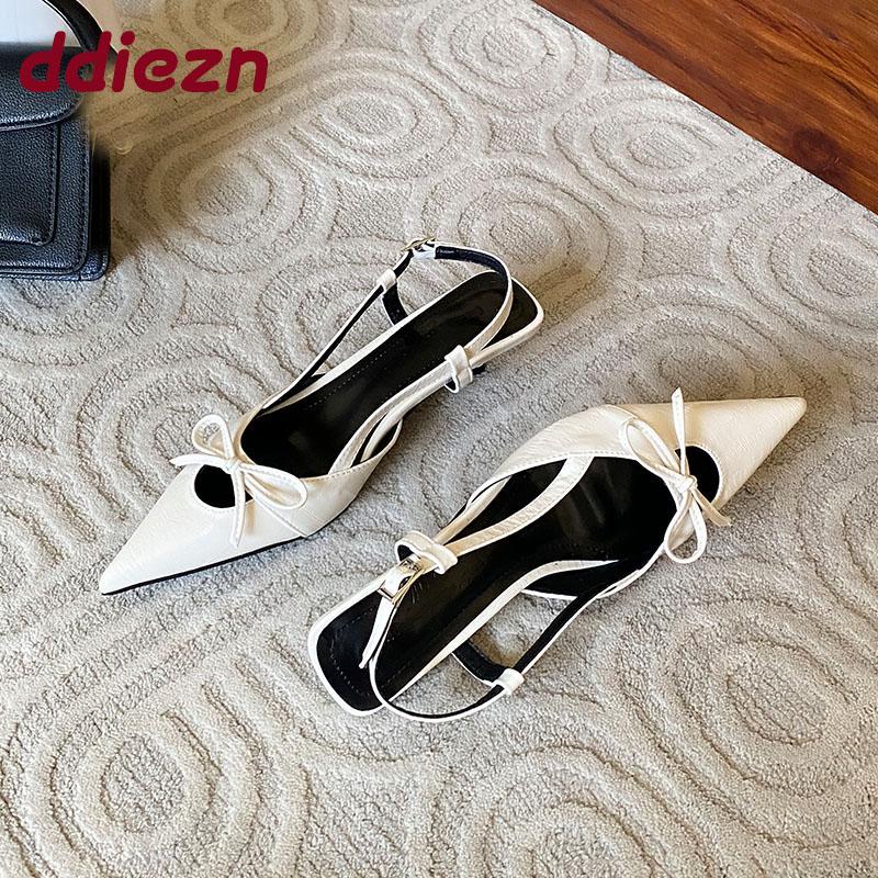 Fashion Fashion Shallow Women Low Heel Sandals Shoes Female Pointed Toe Footwear Butterfly-Knot Ladies Heeled Sandals Shoes Pumps