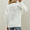 Women's Sweater Casual Round Neck Knit Solid Color Long-sleeved Tassel Pullover