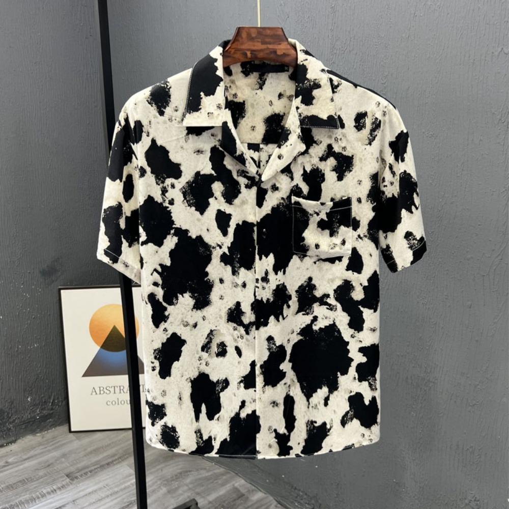 

Summer Ice Shreds Fashion Ink Wash Painting Printing Large Size Men Short Sleeved Loose Handsome Youth Comfortable POLO Shirt XXXL білий