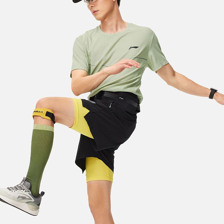 Li Ning Running Series Solid Color Logo Quick-Dry Breathable Round Neck Short Sleeve T-Shirt Men Tops Desert-Green ATSU511-2