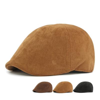 Solid Color Suede Beret Men British Vintage Cap Women Forward Cap Painter's Hat Peaked Cap