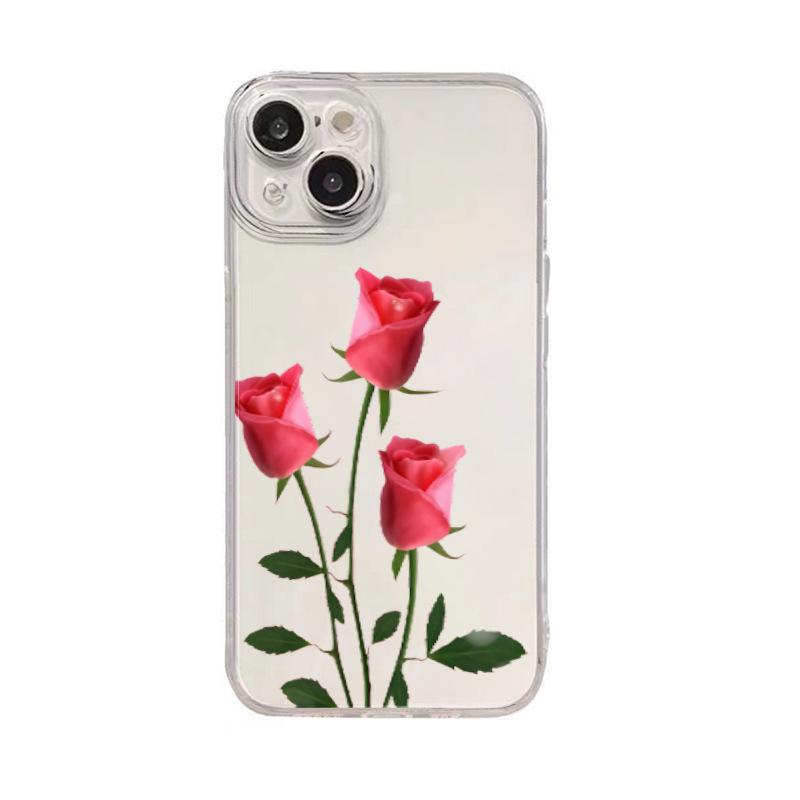 Simple Rose Mobile Phone Case Is Suitable for Apple 17/16promax Trendy Women's iPhone15p Transparent Soft Case.