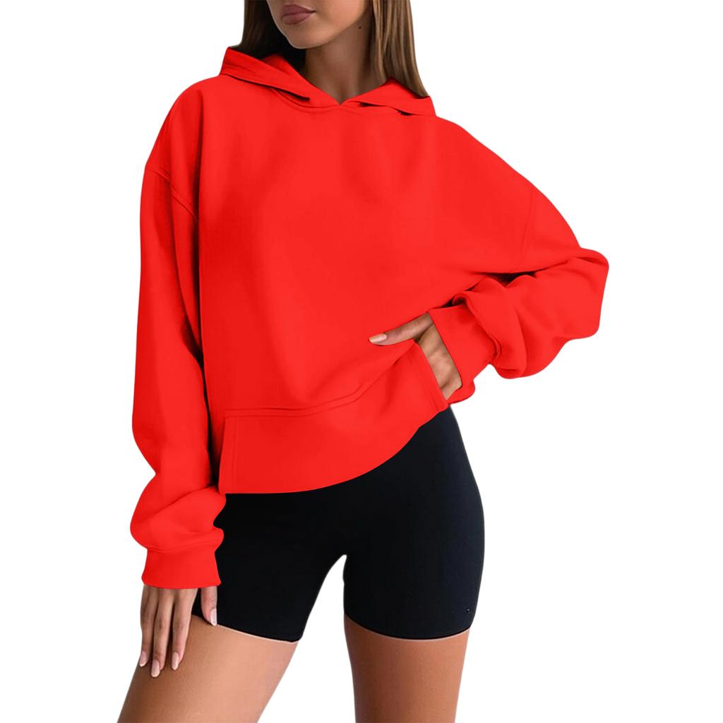 Women's Fashion Oversized Drop-Shoulder Long-Sleeved Sweatshirt Solid-Colour Hooded Sweatshirt
