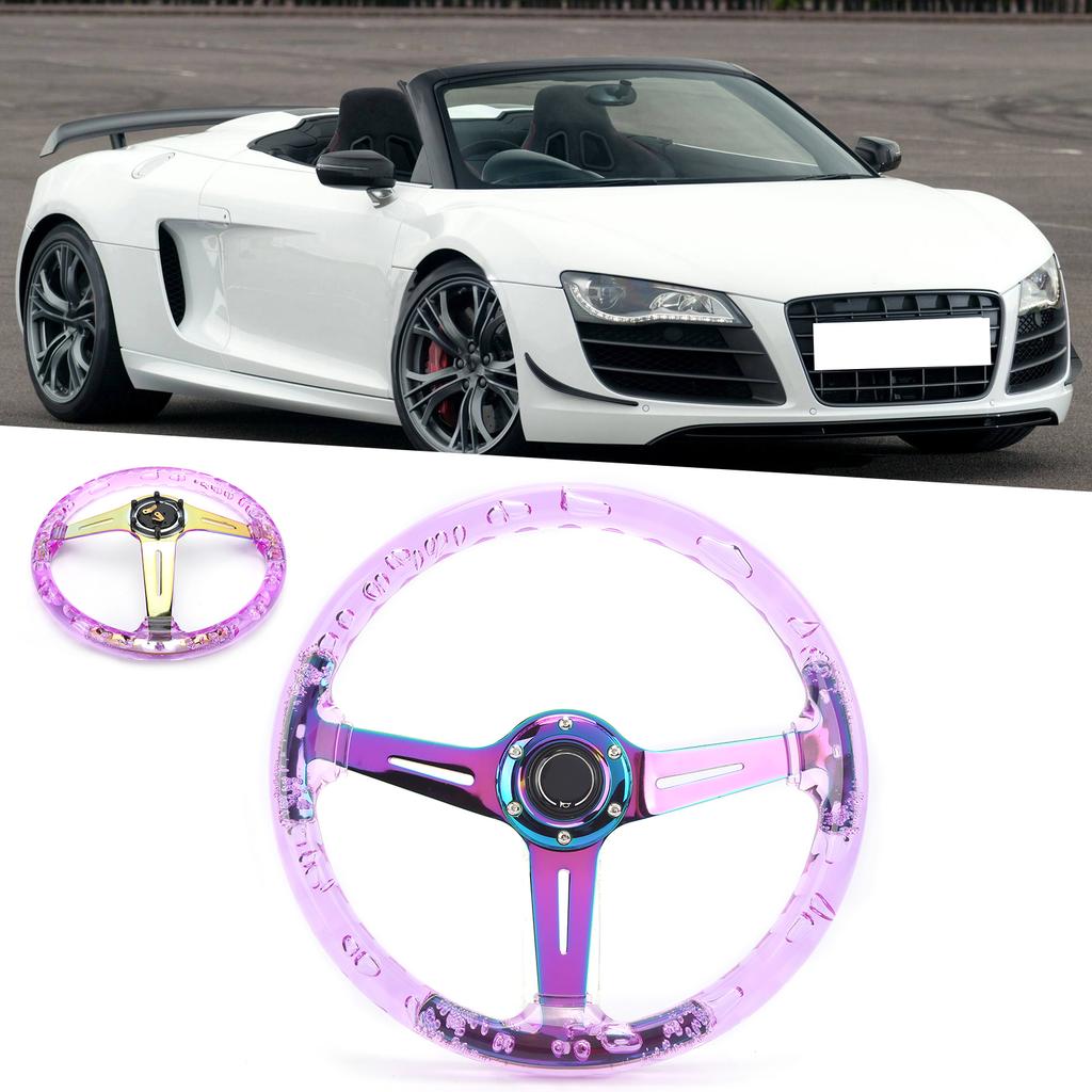 14in Car Steering Wheel Logo Horn Button Accessories Modification Fit for ATV Kart UTVBlue and Purple