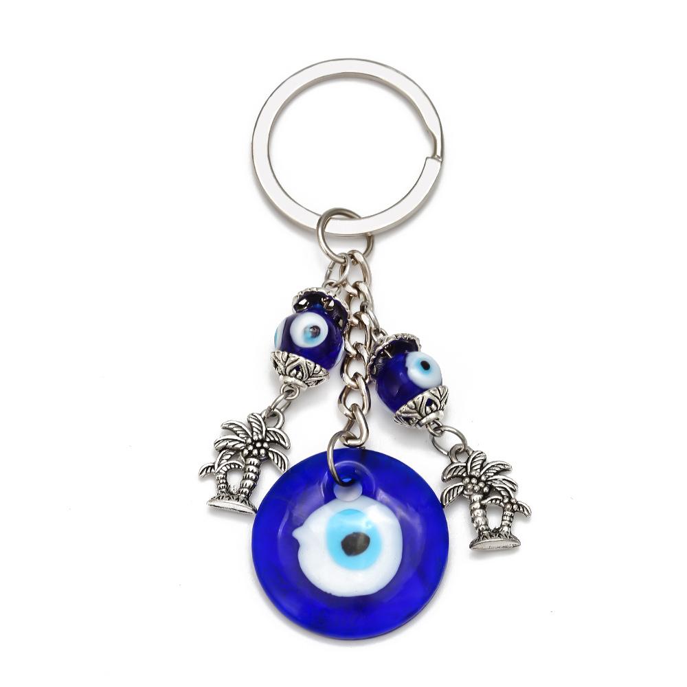 Lucky Eye Alloy Fatima Hand Elephant Owl Tree of Life Keychain Blue Turkish Evil Eye Key Chain Car Keyring for Women Men Jewelry