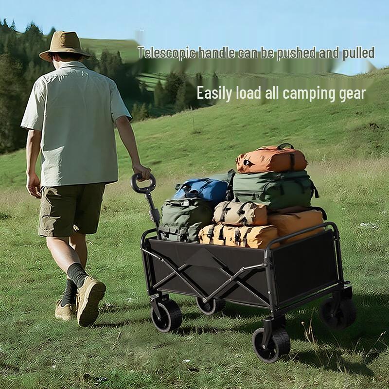 Outdoor Foldable Camping Cart with Wood Tabletop