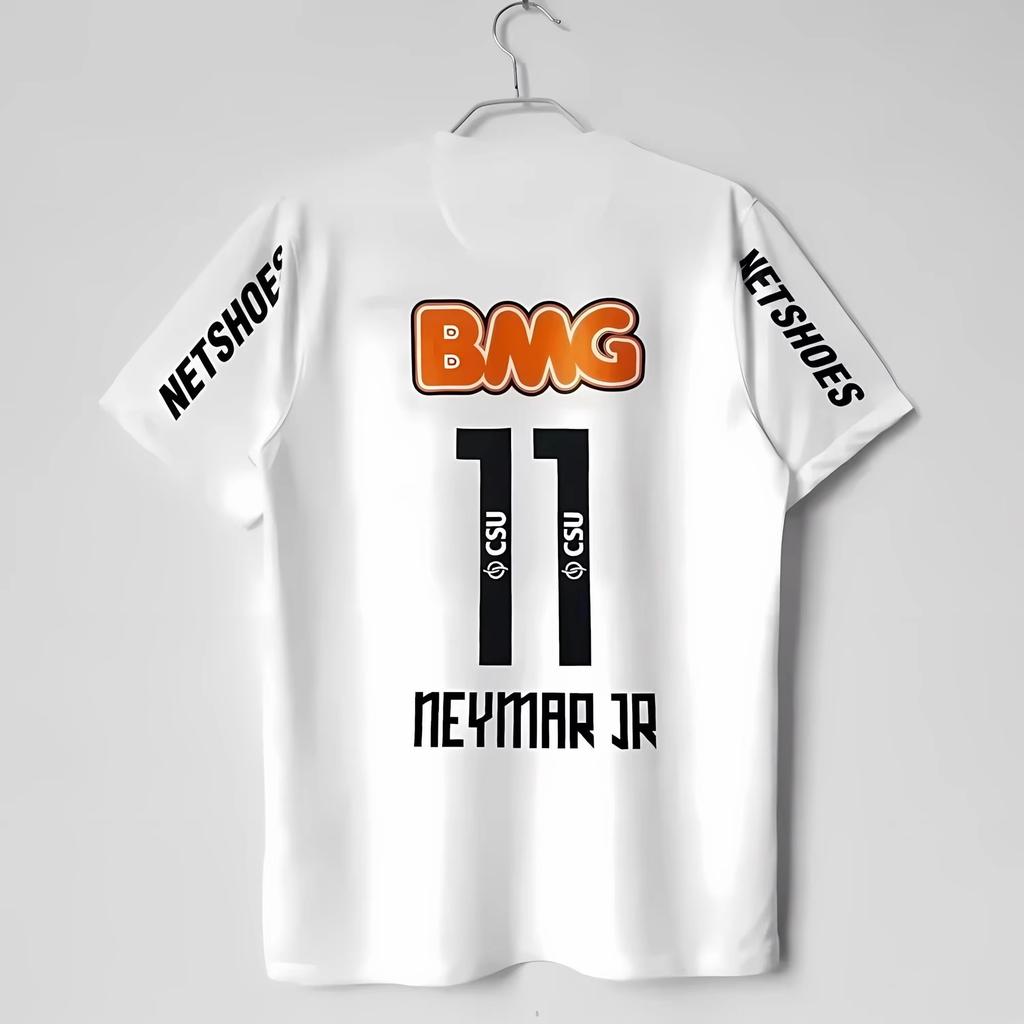 NEYmAR Retro Soccer Cotton Jersey T-Shirt 11 Number Player Print Black Short Sleeve Casual Football Fan Streetwear Tee Top