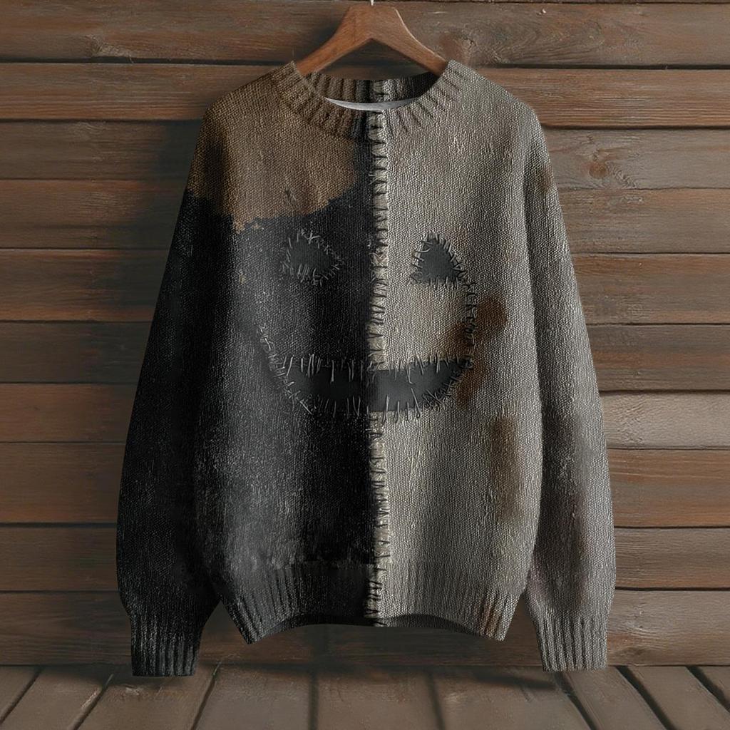 Long Sleeve Pullover Sweaters For Women O Neck Casual Cute Printing Knit Oversized Sweater