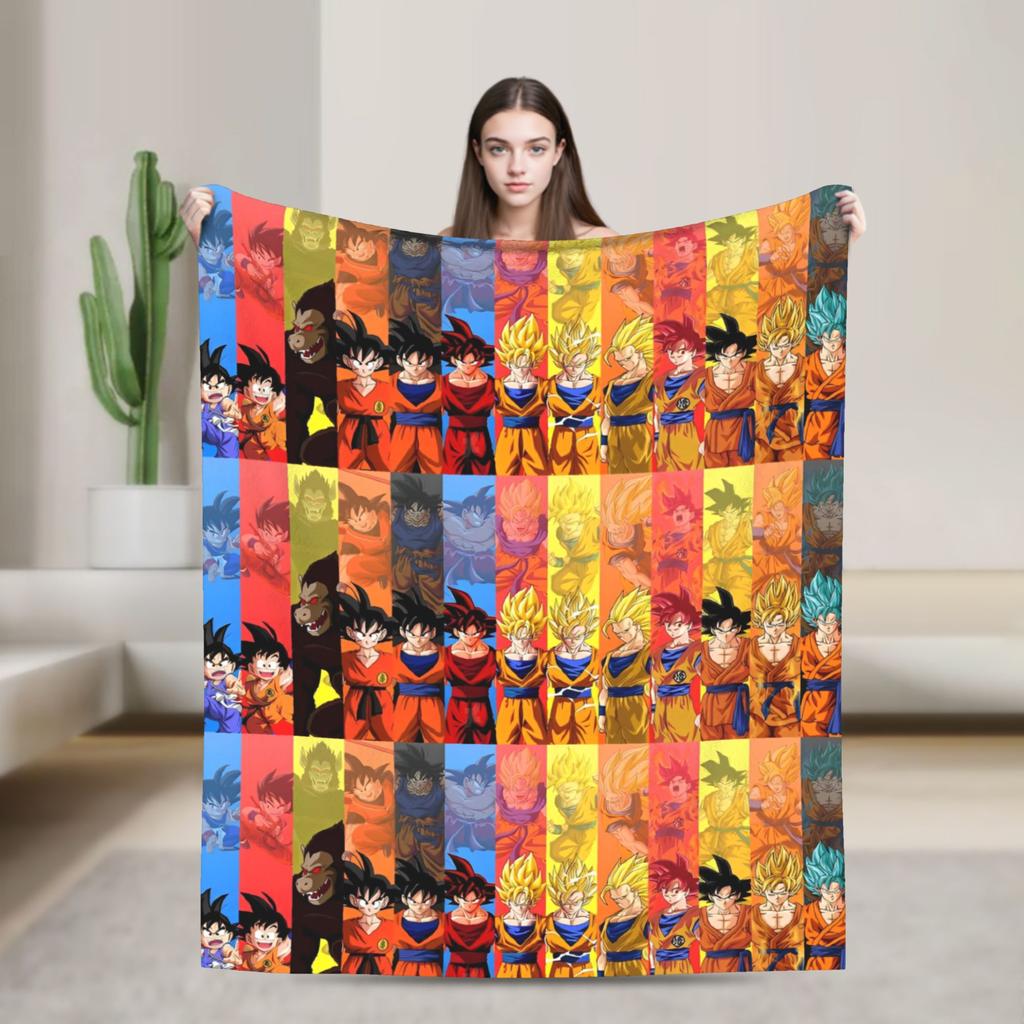 Summer Dragon Ball Super All Characters Fleece Blanket, 3D Printed Soft Warm Flannel Throw Blanket For Bed Sofa Bedroom