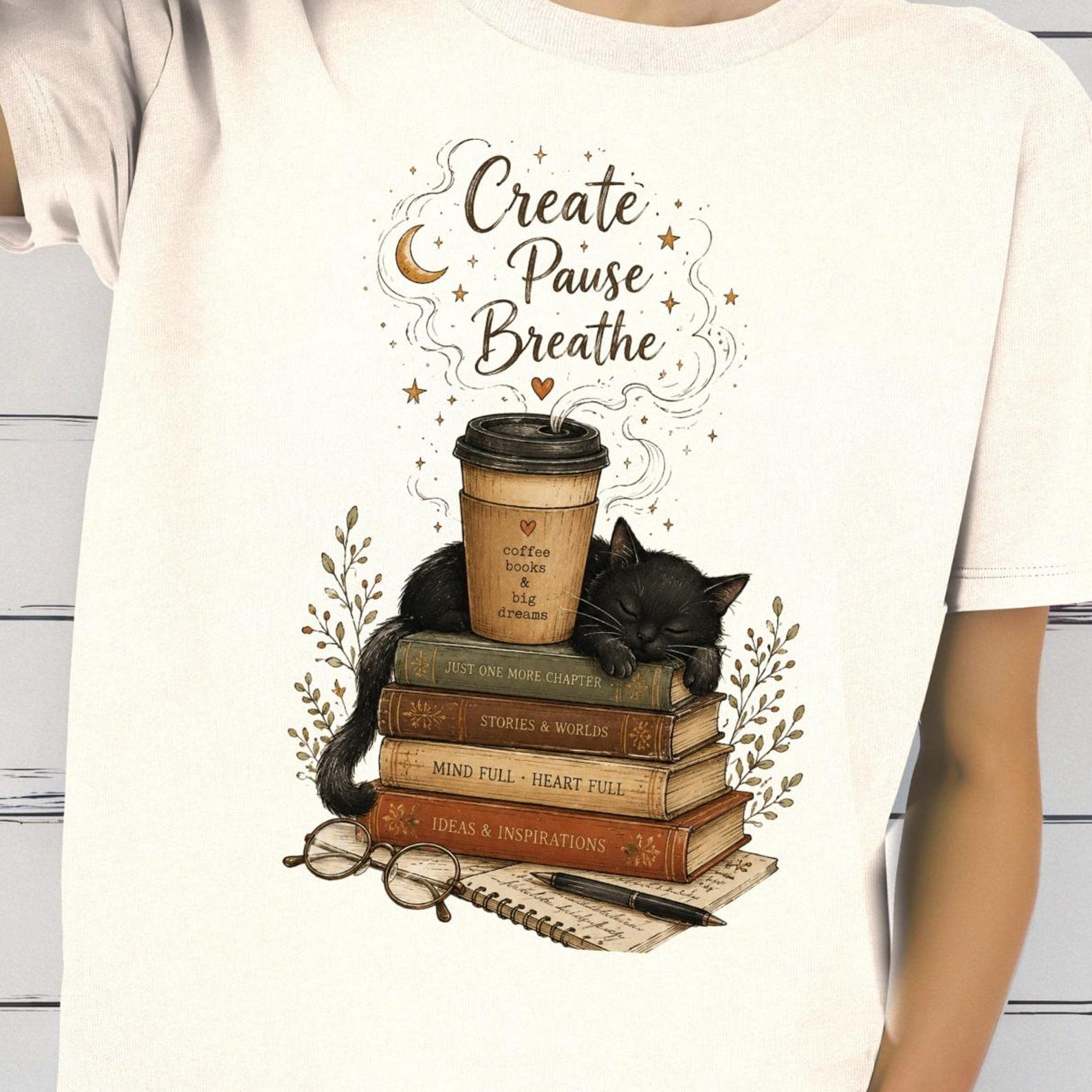 Create Pause Breathe Shirt,Coffee Lover Tee, Intelligent Mindfulness T shirt, Calm Motivation Tee, Writer ArtisT shirt Gift,Cozy Morning Tee M