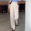 Women Suit Pants Button Zipper Fly High Waist Long Trousers Solid Color Straight Wide Leg Office Lady Pants