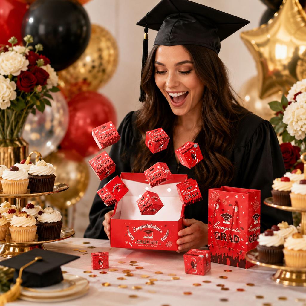Graduation Surprise Gift Box with 16 -Up Cards for High School or College Party Favors
