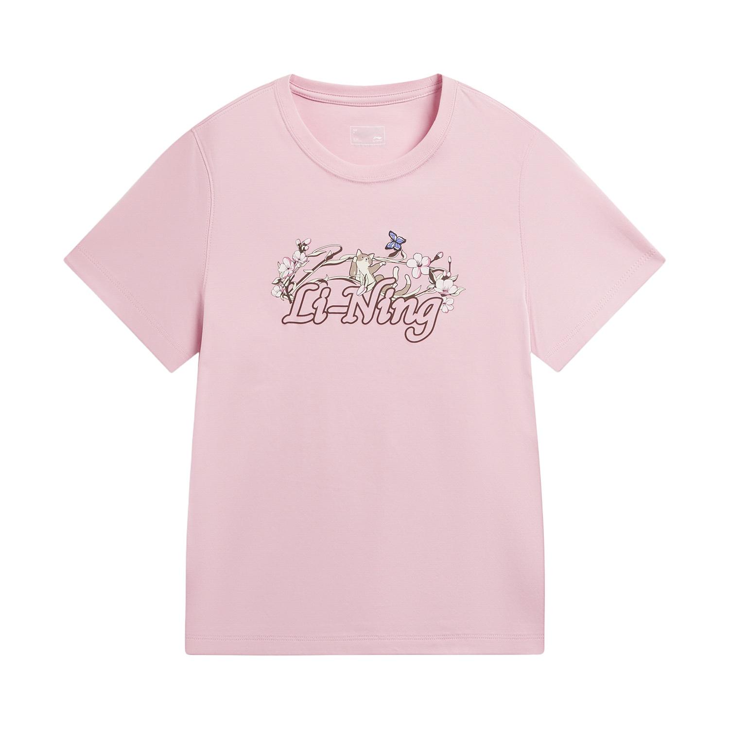 Li-Ning Sport Lifestyle Series Round Neck Pattern Printed Letter T-Shirt Women tops ATSW312-2 S