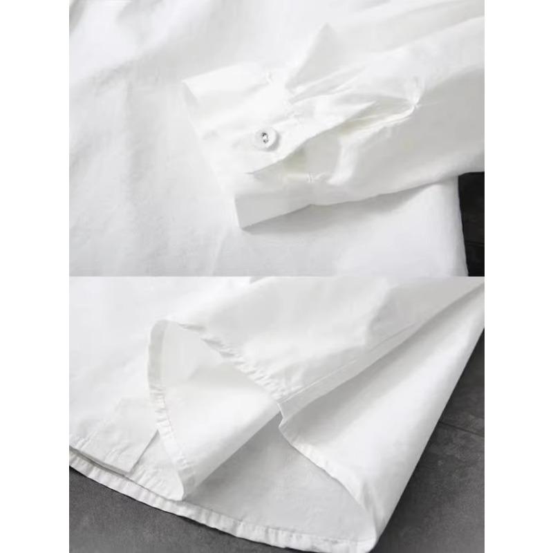 White Cotton Shirts Women Turn Down Collar Embroidered Long Sleeve Blouse Spring Autumn Loose Casual Tops Button Lapel Office Sweet Simple Clothing