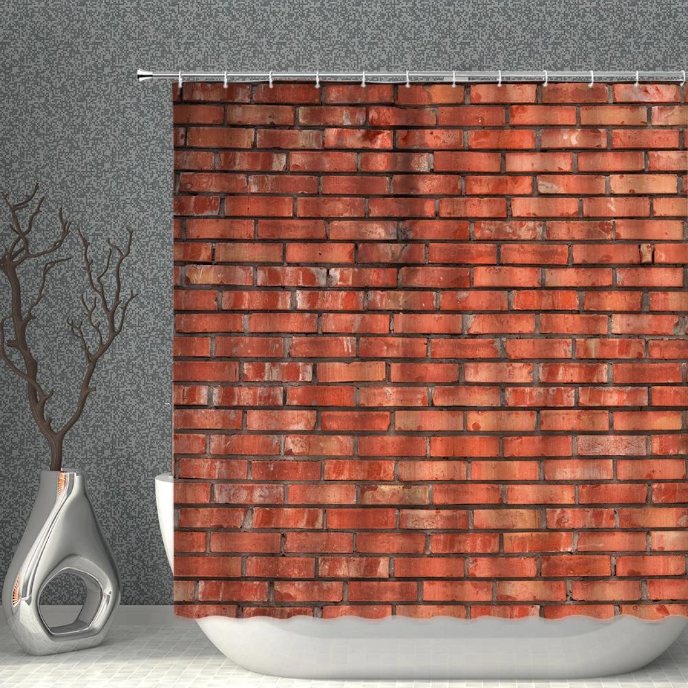 Brick Pattern Shower Curtains Waterproof Fabric Stone Grain Bath Curtain For Bathroom Partition Multi-Size With Hooks Home Decor