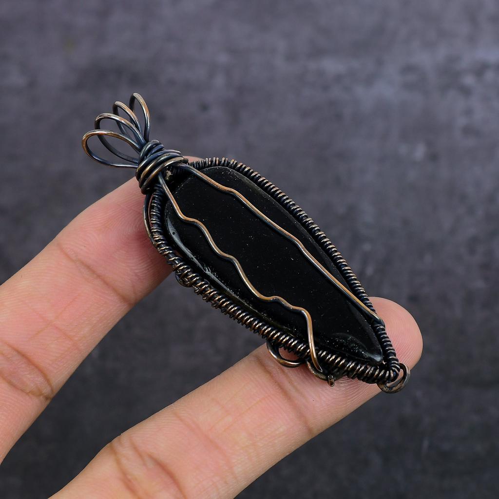 Natural Dichroic Glass Gemstone Copper Wire Wrap Jewelry Pendant 2.84" T7q02