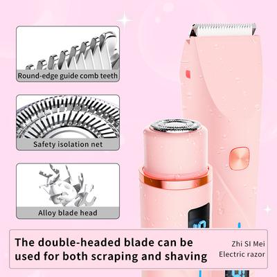 2-in-1 Electric Beard Shaver Double Head Lady Pubic Hair Face Underarm Groomer Painless Hair Removal Razor for Household Use