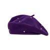 Women S Wool Beret Hat With Rhinestones Vintage Multi Color Face Slimming