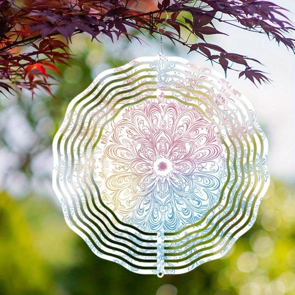 2D Colorful Mandala Wind Chime Metal Hanging Decor for Garden Yard Indoor Outdoor All Seasons Vibrant Floral Design No Electricity Needed