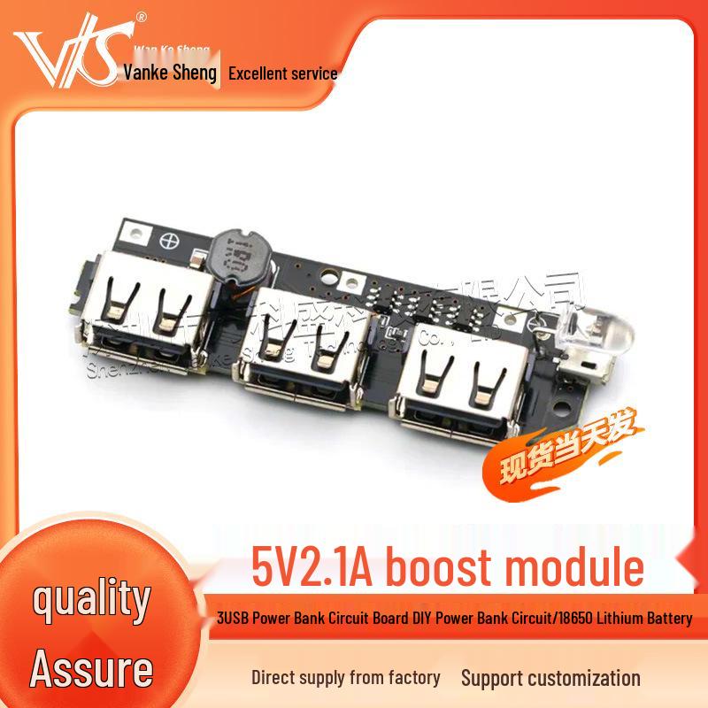 3-Port USB Power Bank Circuit Board: 5V 2.1A Boost Module for DIY 18650 Battery