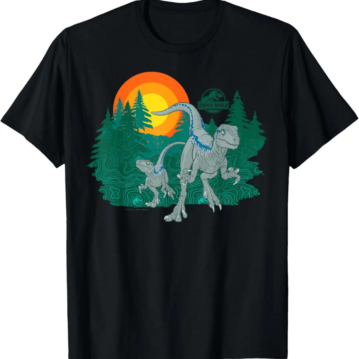Футболка Мир Юрского Периода Синий Велоцираптор Закат S