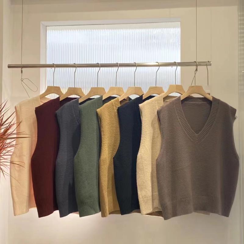 Andy New Loose Fashion Lazy Style Pullover V Neck Waistcoat Sleeveless Knit Vest Sweater Women