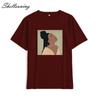 Shellsuning Summer Vintage Printed Cotton T Shirt Women Loose Short Sleeve Trend Tees Female Casual Streetwear All-match Basic Tops