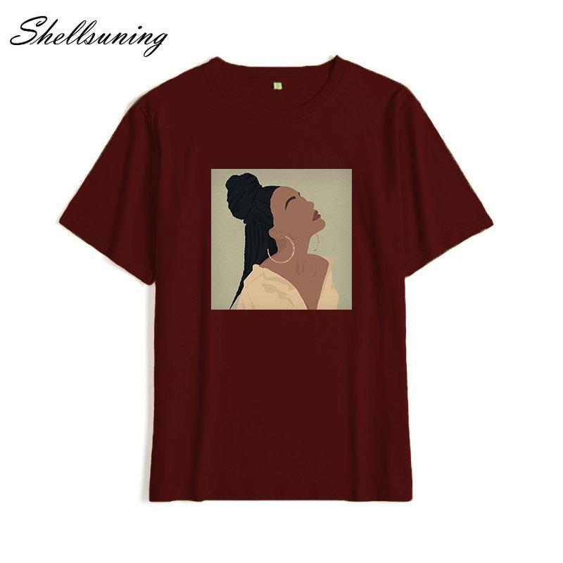 Shellsuning Summer Vintage Printed Cotton T Shirt Women Loose Short Sleeve Trend Tees Female Casual Streetwear All-match Basic Tops