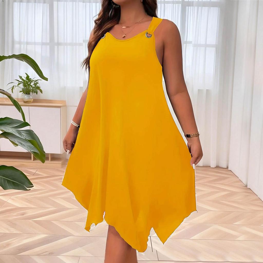 Women's Plus Size Casual Loose Fit Round Neck A Line Strapless Sleeveless Dress
