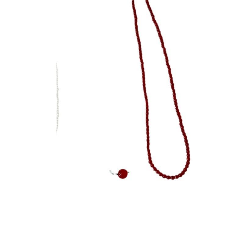 Light Luxury Agate Broken Silver Beads Stacked Necklace Women'S Autumn And Winter Retro Niche Fashion Versatile Neck Chain Sweater Chain