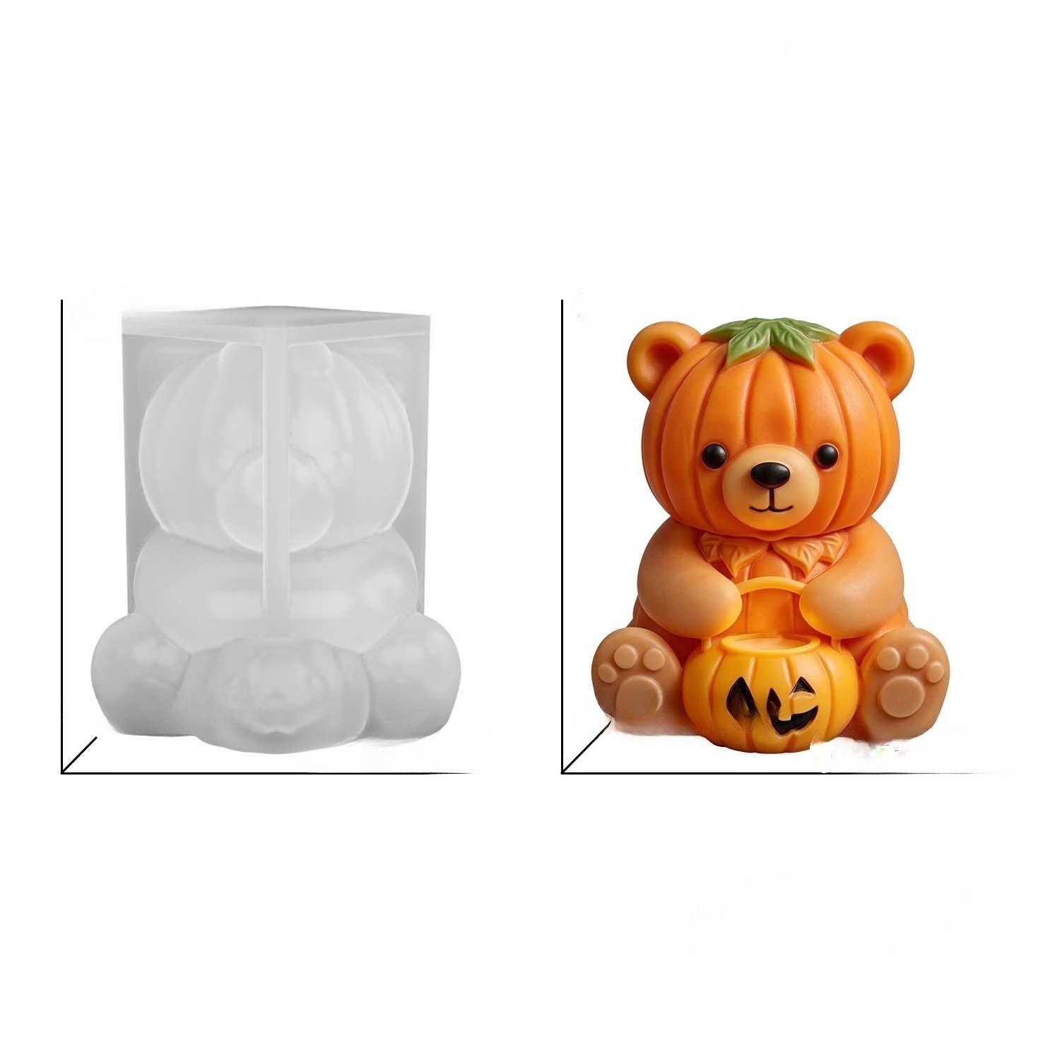 1Pc Pumpkin Bear Candle Ornament Silicone Mold DIY Halloween Sitting Bear Epoxy Mold