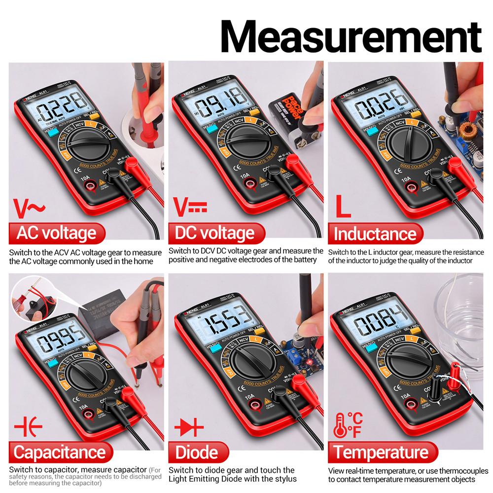 AL01L Inductance Digital Multimeters True RMS NCV Handheld 6000 Counts Tester AC/DC Votage Current Resistance Ohm Tool